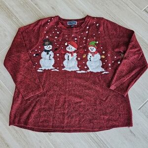 Croft & Barrow Red Knit Sweater Snowman Christmas Festive Holiday Size 1X